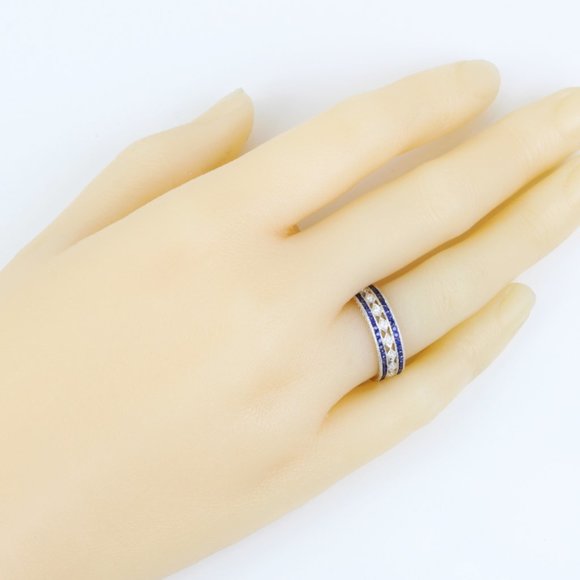 Jolie 18K White Gold Diamond & Sapphire Wedding Anniversary Eternity Band Ring - Picture 6 of 6